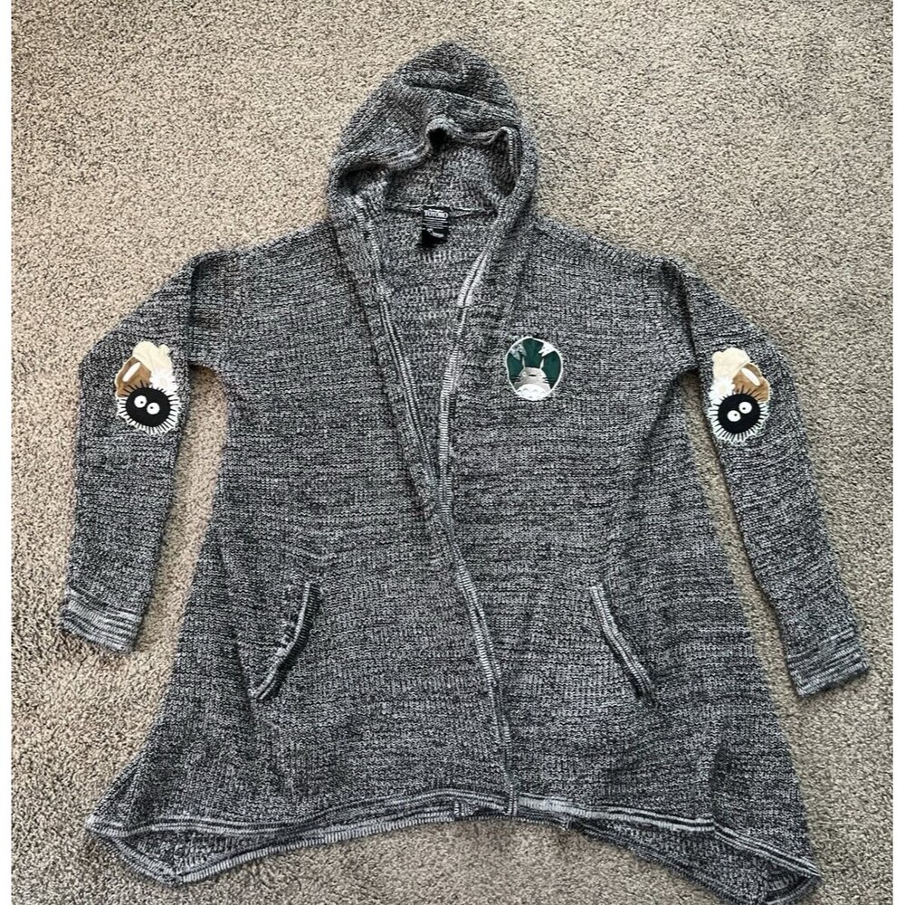 My Neighbor Totoro studio Ghibli Gray Knit open front cardigan W/ hood Size M